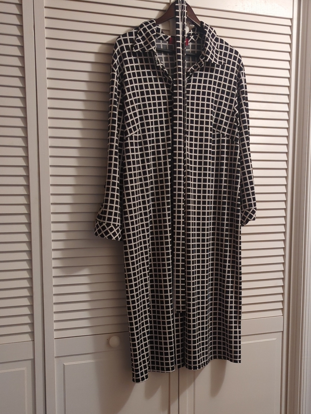 Melissa Masse Black and White Grid Midi Shirt Dress